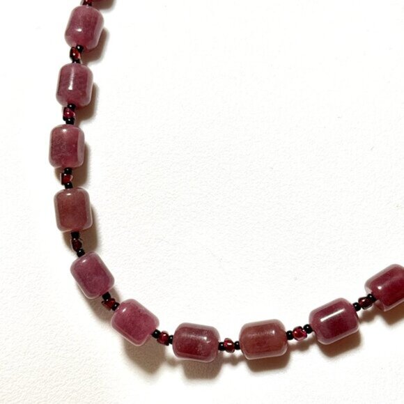 Purple Chalcedony Garnet Matinee Necklace, Genuine Gemstone Beaded Necklace - Picture 7 of 15